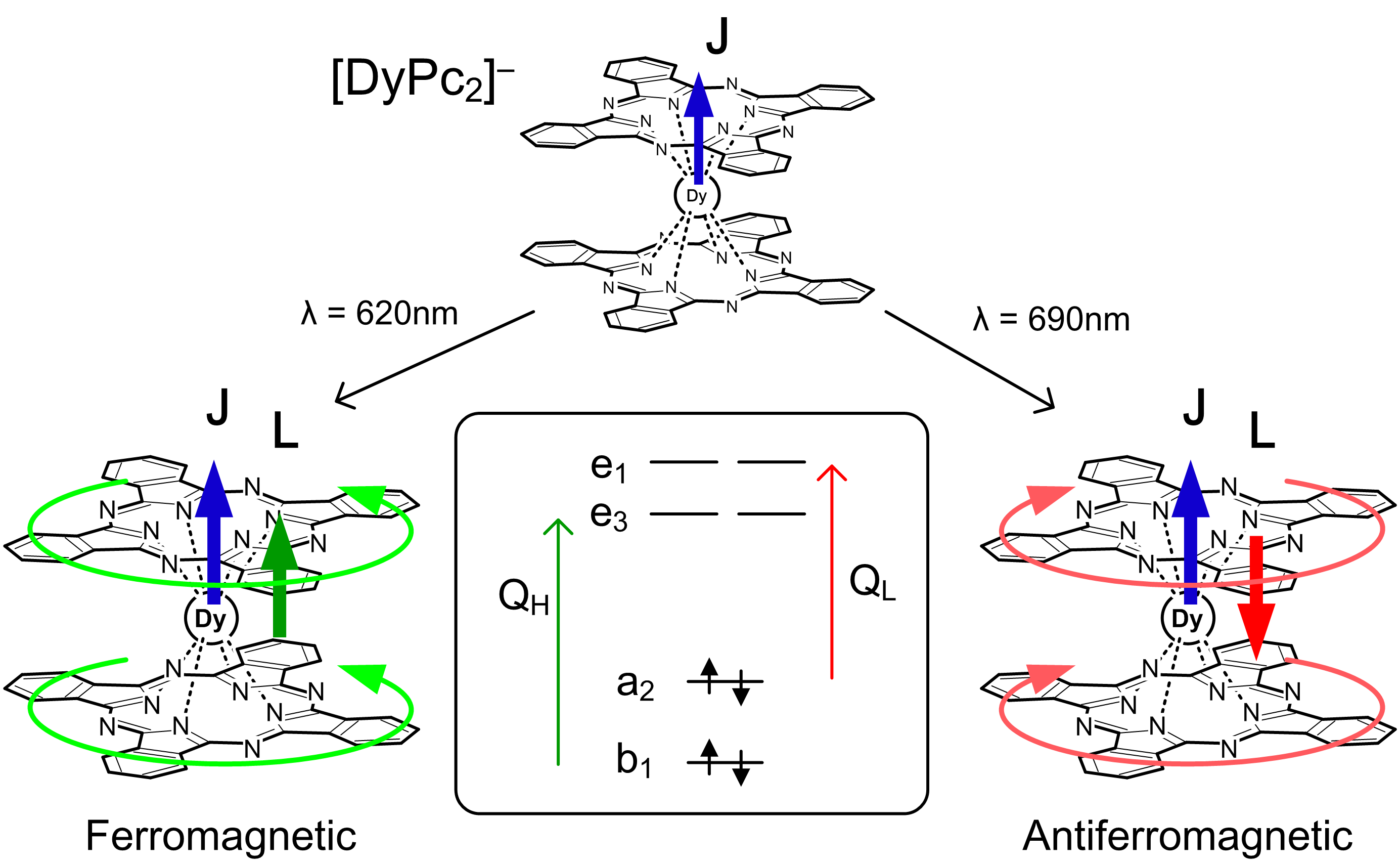 Reversal of the J-L interaction with different excitation wavelengths