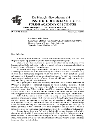 Letter from Dr. Piotr M. Zieliński
