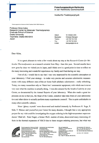 Page 1 of the Letter from Dr. Meingast