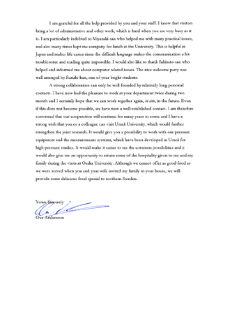 Page 2 of the Letter from
Dr. Ove Andersson